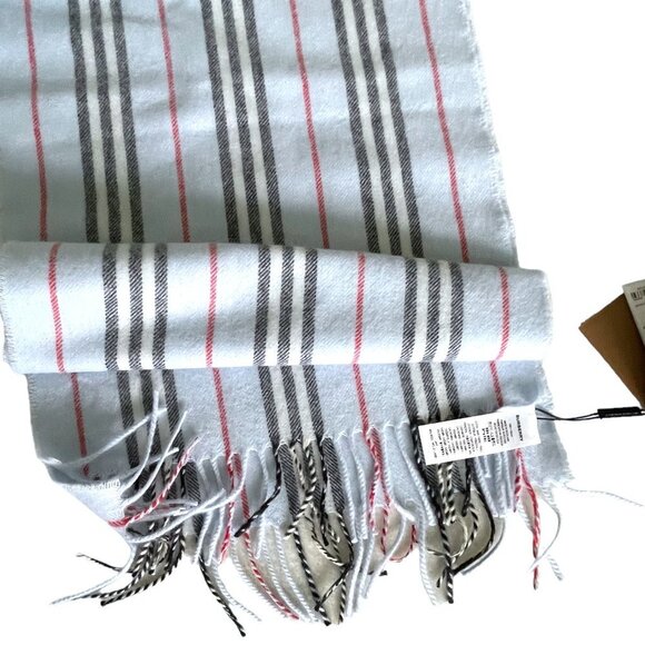 Burberry Small Icon Pale Blue Strip[ed Scarf Cashmere & Wool Silk, 168cm X 30cm - Picture 4 of 9